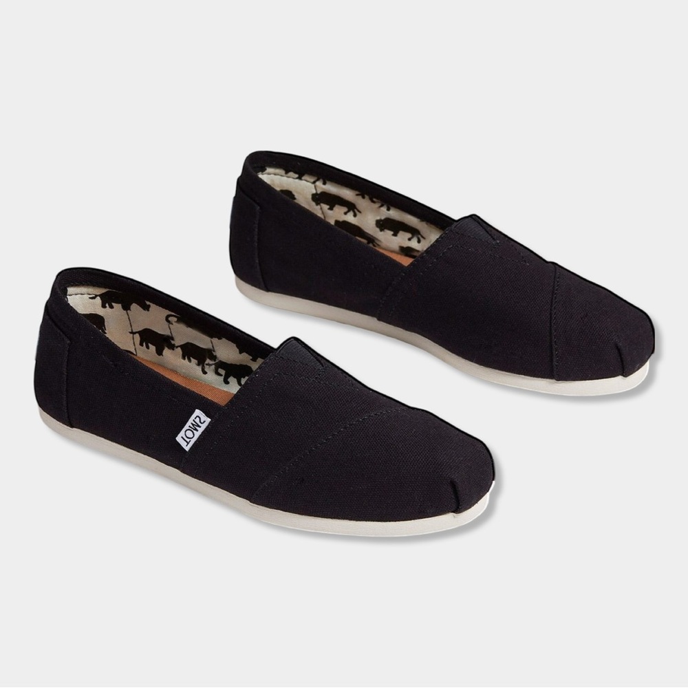 Toms Black Animal Print Lining Classic Canvas Leather Insole Slip On Shoes 7.5